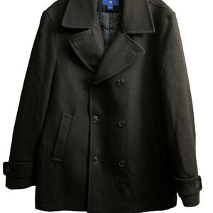 Egara Men's Size M Wool Blend Black Double-Breasted Peacoat